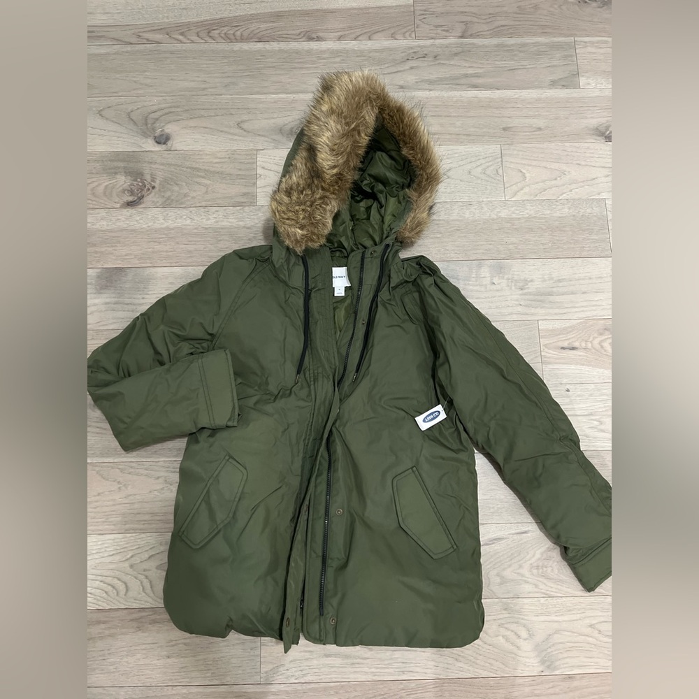 NWT Green Parka with Faux Fur Hood